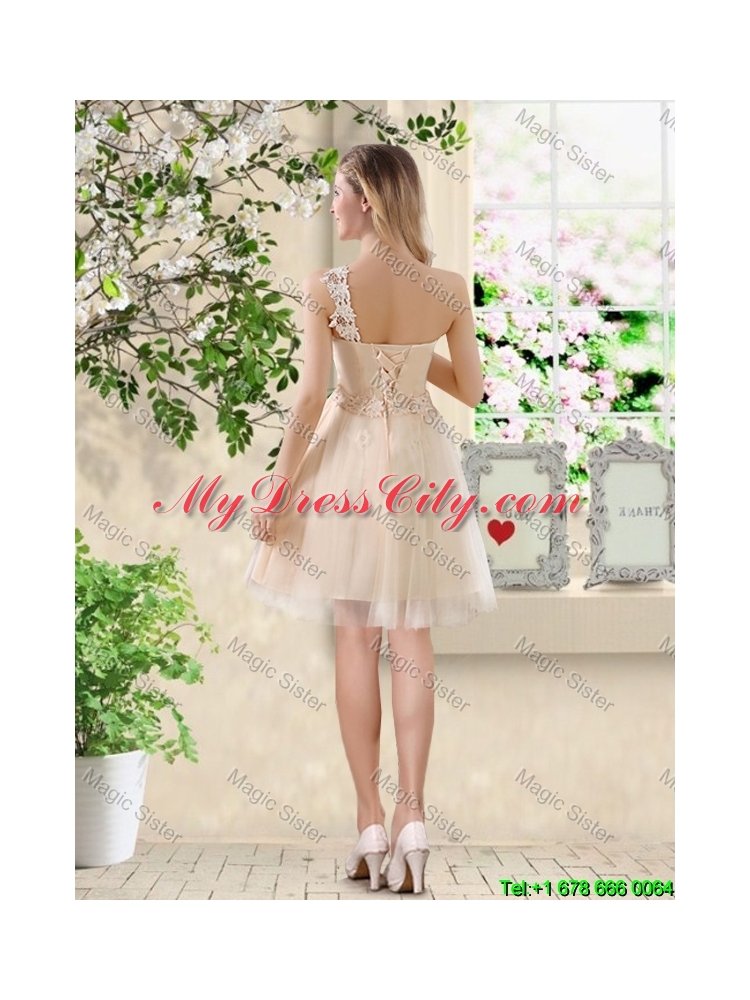 Beautiful Short Champagne Prom Dresses with One Shoulder