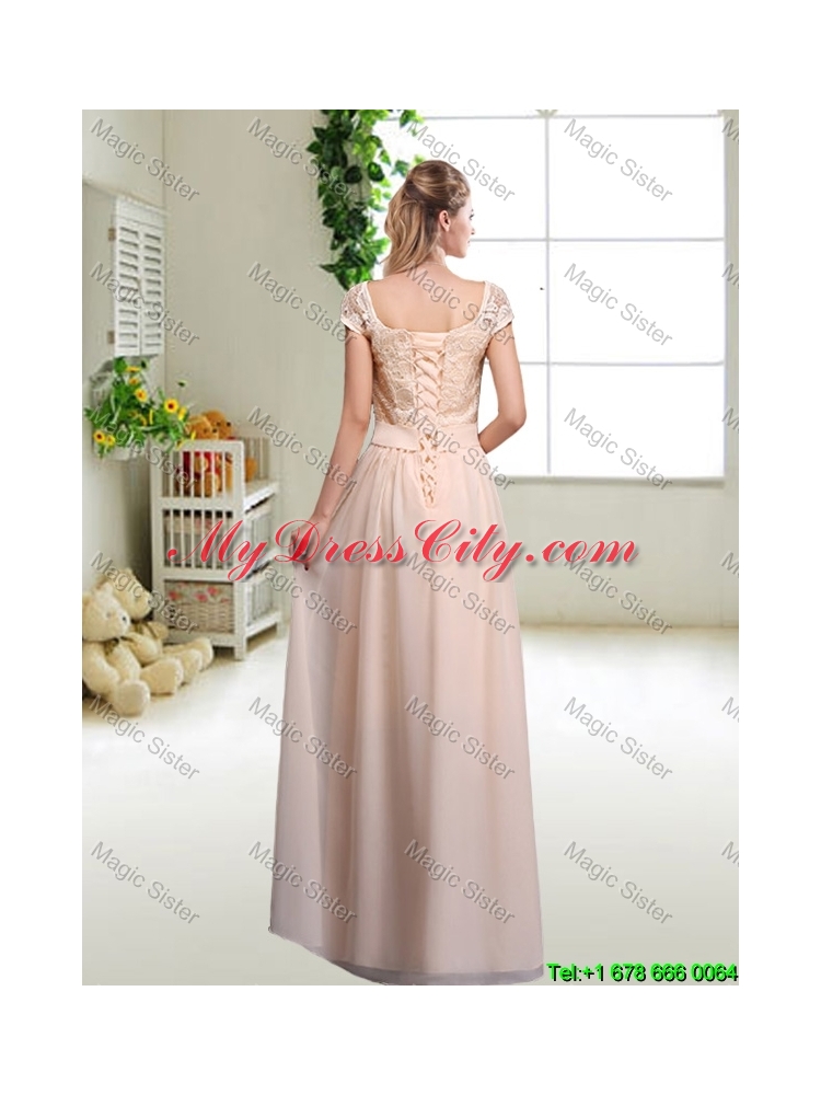 Cheap Laced Square Prom Dresses with Bowknot