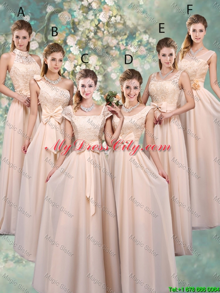 Luxurious Champagne Prom Dresses with Lace and Bowknot