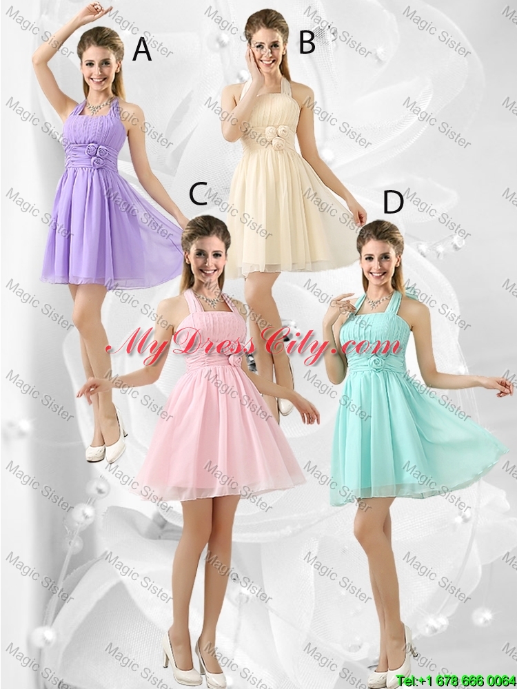 Luxurious Short Halter Top Bridesmaid Dresses with Ruching