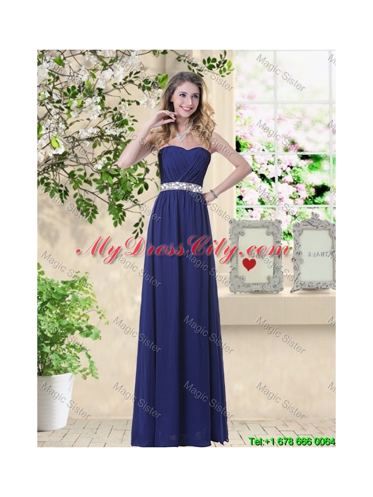 New Style Empire Floor Length Bridesmaid Dresses in Navy Blue