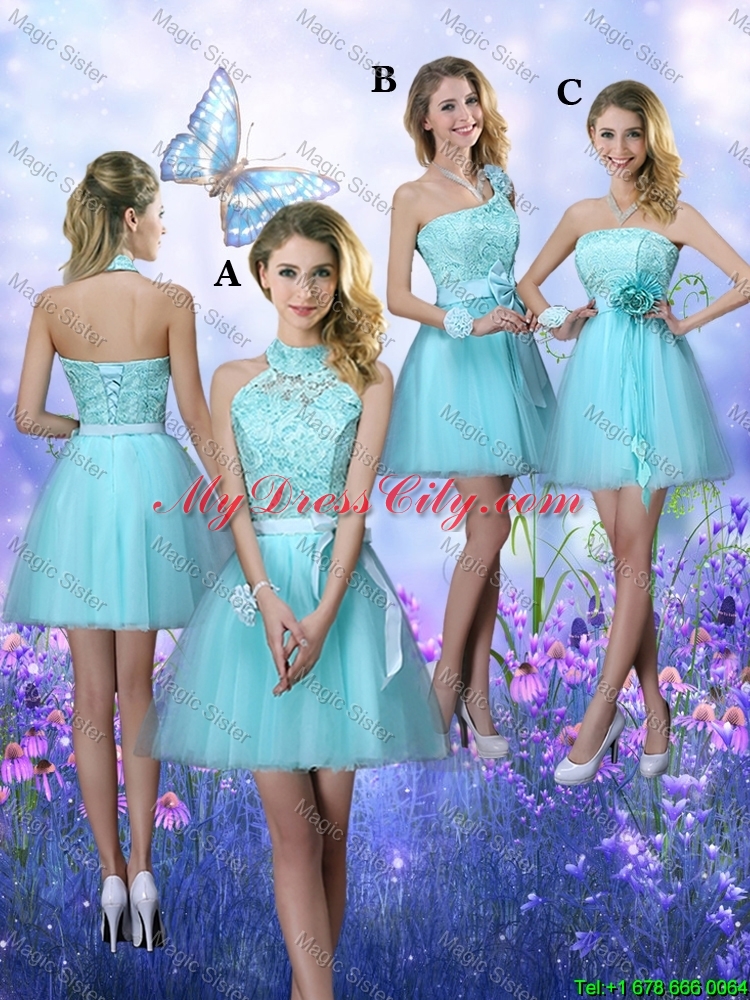 Cheap Lace Short Prom Dresses in Aqua Blue