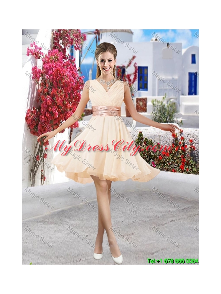 Cheap White V Neck Prom Dresses with Mini Length