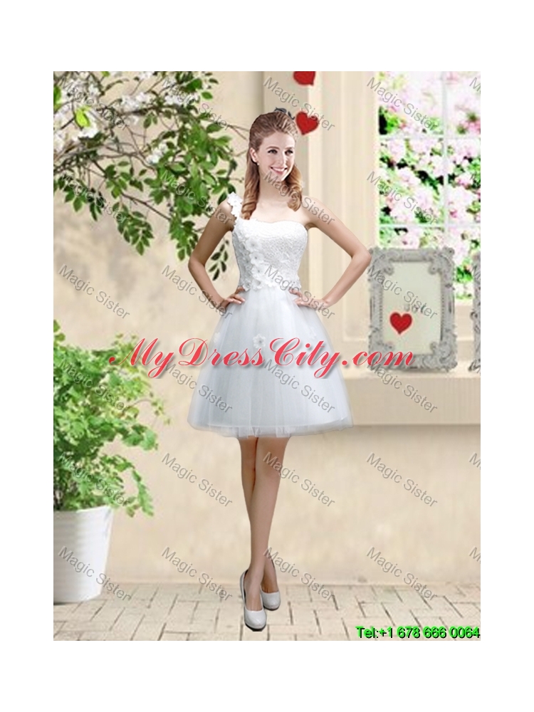 Discount One Shoulder Appliques Prom Dresses in White