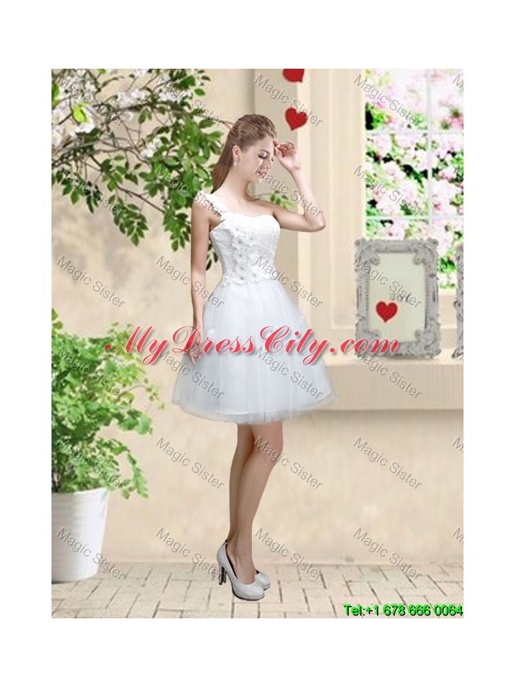 Discount One Shoulder Appliques Prom Dresses in White