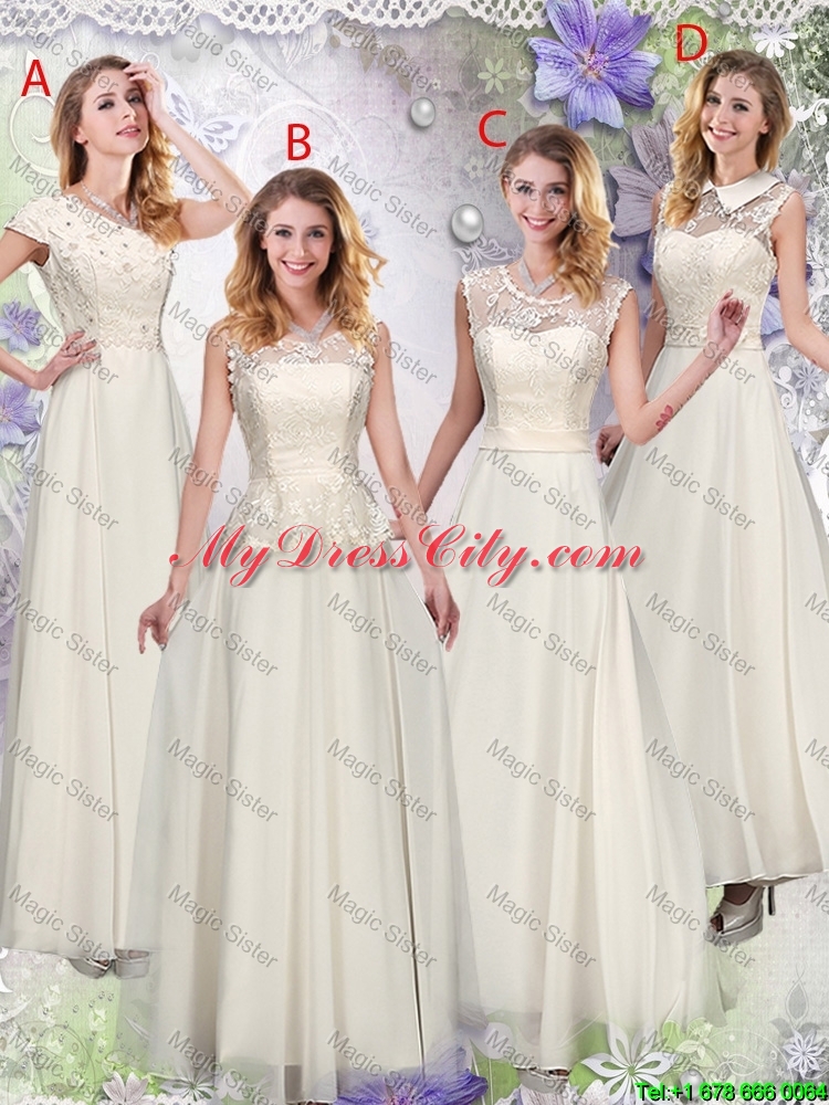 Feminine Champagne Laced Prom Dresses with Appliques