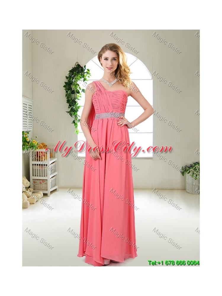 Pretty One Shoulder Sequined Prom Dresses in Watermelon Red