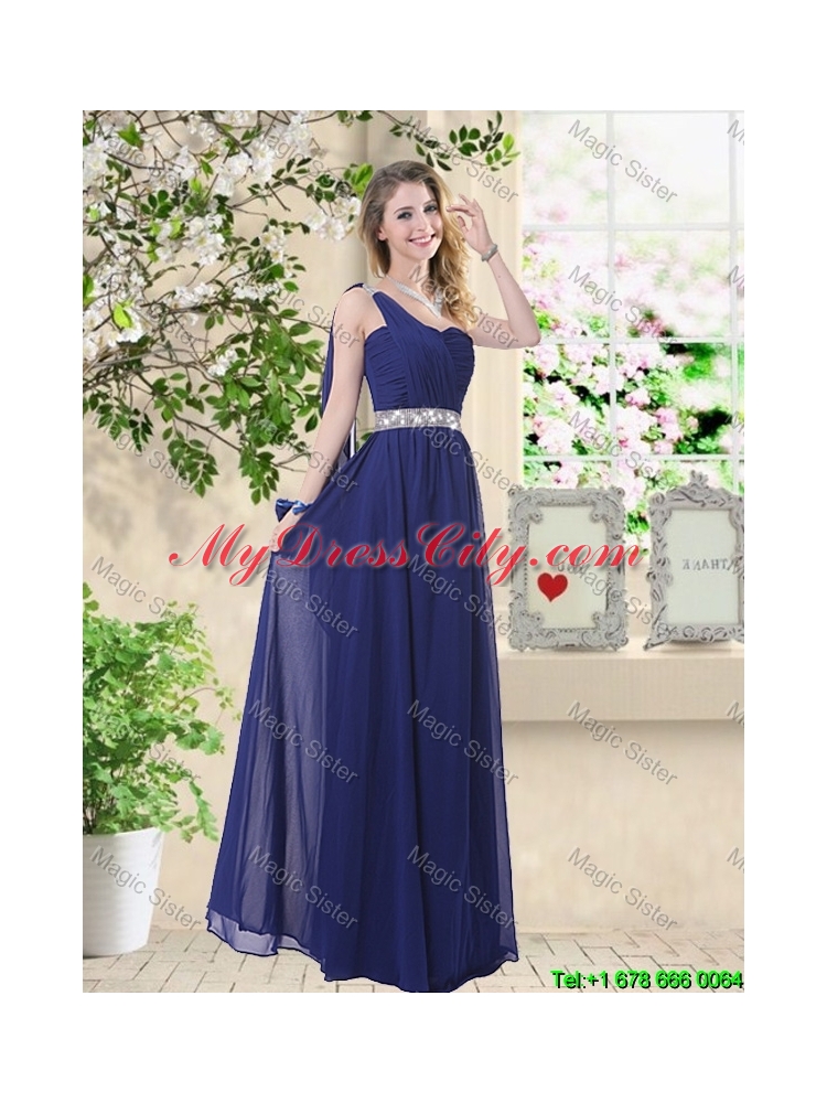 Wonderful Ruched Navy Blue Prom Dresses with V Neck