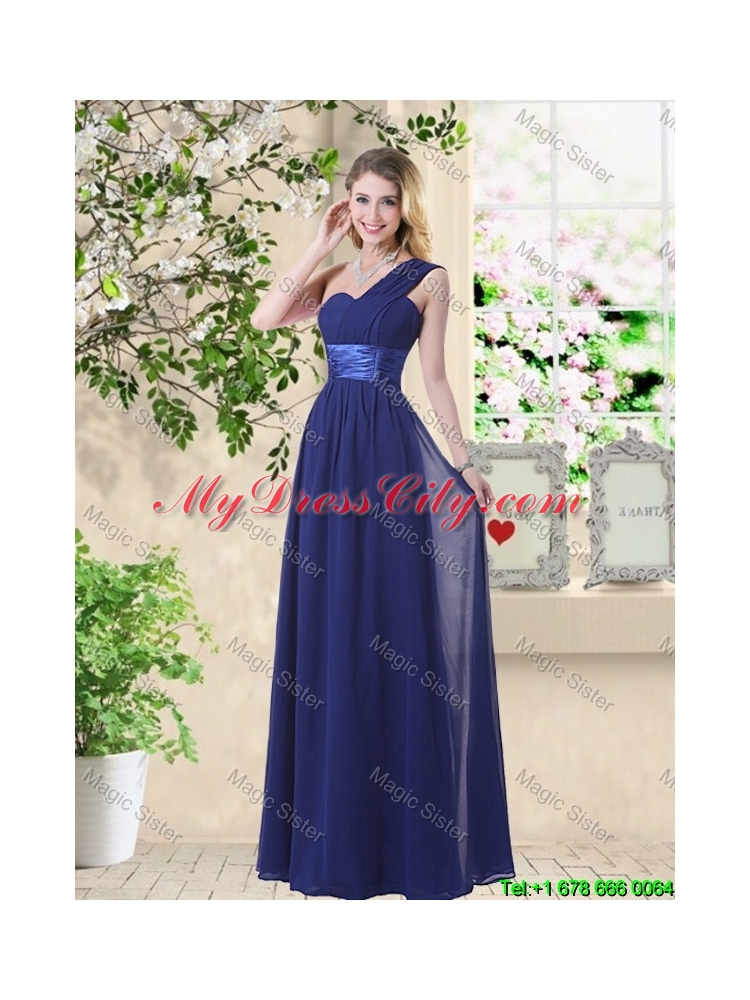 Wonderful Ruched Navy Blue Prom Dresses with V Neck