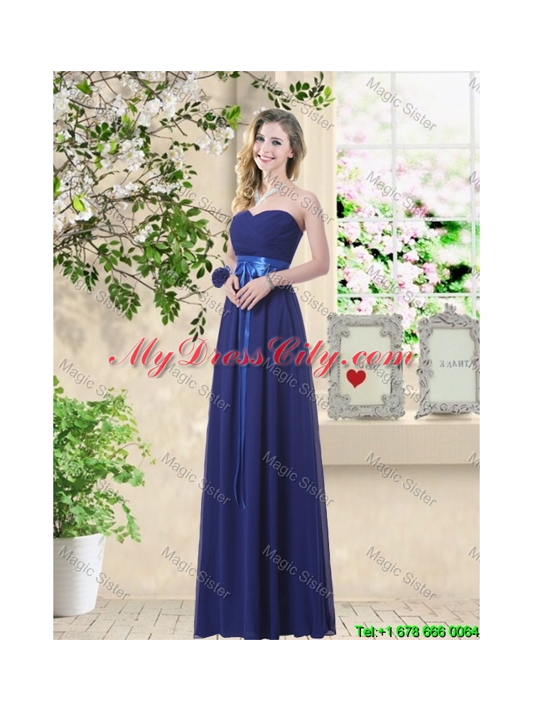 Wonderful Ruched Navy Blue Prom Dresses with V Neck