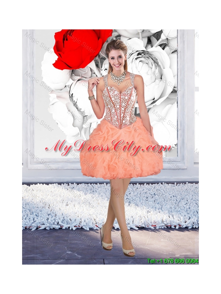 Beautiful Straps Beaded Dama Dresses with Mini Length in Orange