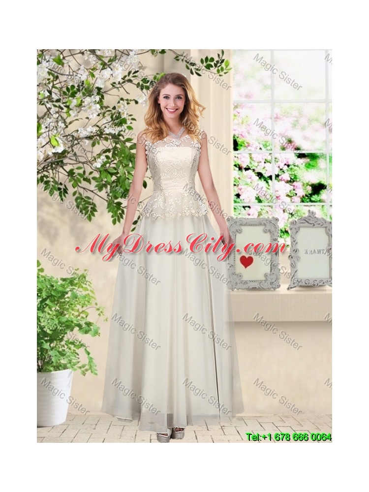 Classical Scoop Appliques Dama Dresses in Champagne