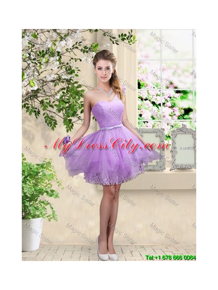 Discount Short One Shoulder Dama Dresses with Hand Made Flowers