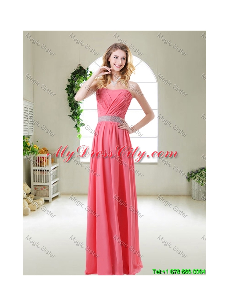 Elegant Strapless Dama Dresses in Watermelon Red