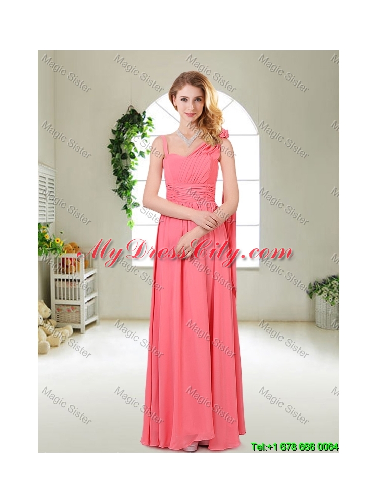 Elegant Strapless Dama Dresses in Watermelon Red