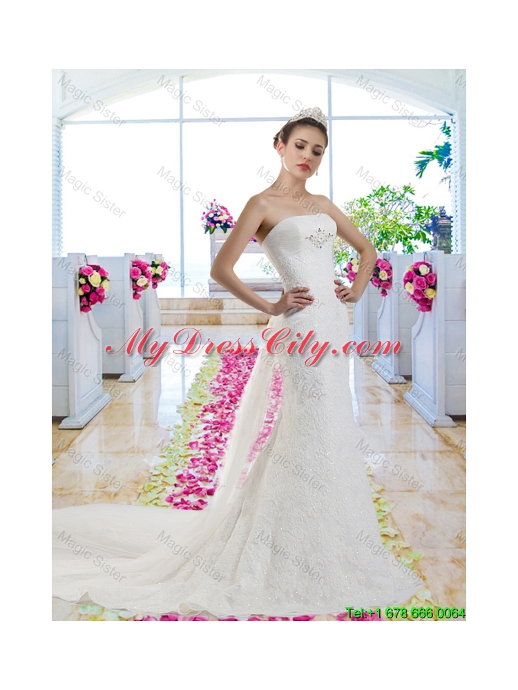 Beautiful 2016 Mermaid Laced Wedding Dresses with Watteau Train