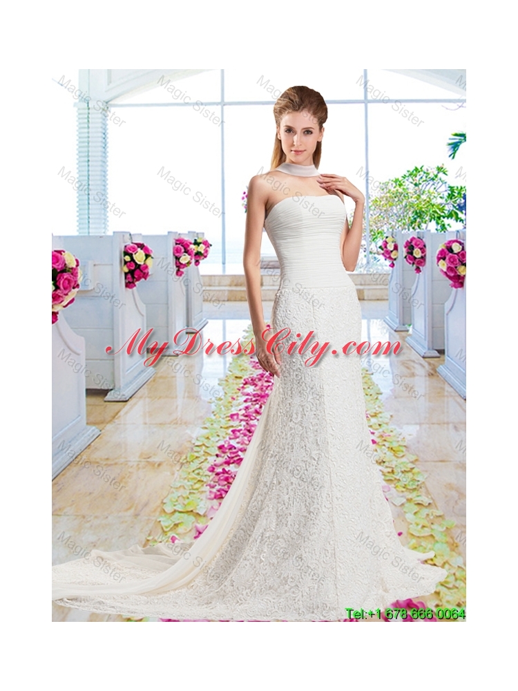 Beautiful Column Laced 2016 Bridal Gowns with Strapless