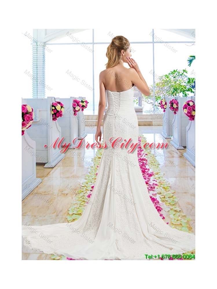 Beautiful Column Laced 2016 Bridal Gowns with Strapless