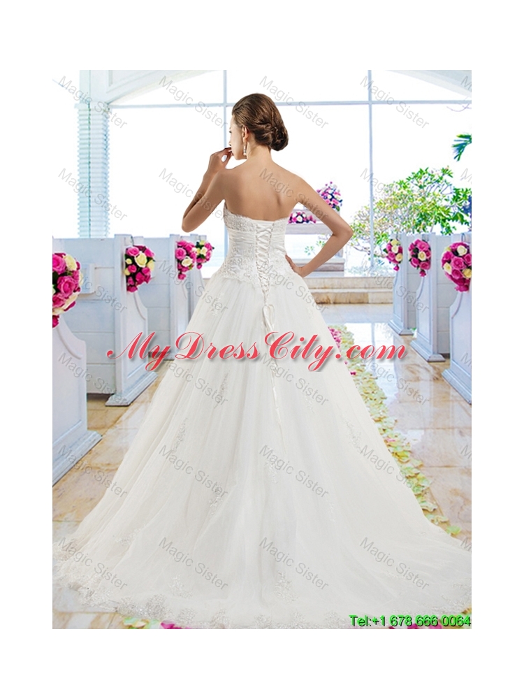 Cheap Sweetheart Wedding Dresses with Appliques and Bowknot