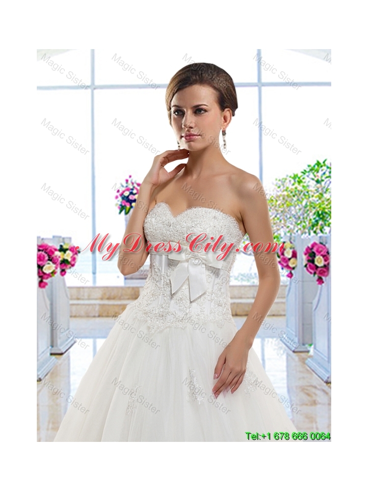 Cheap Sweetheart Wedding Dresses with Appliques and Bowknot