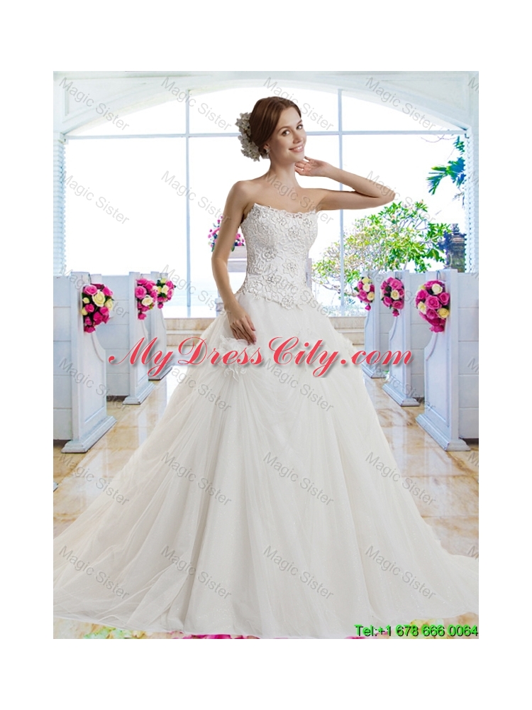 Classical A Line Court Train Wedding Dresses for Garden