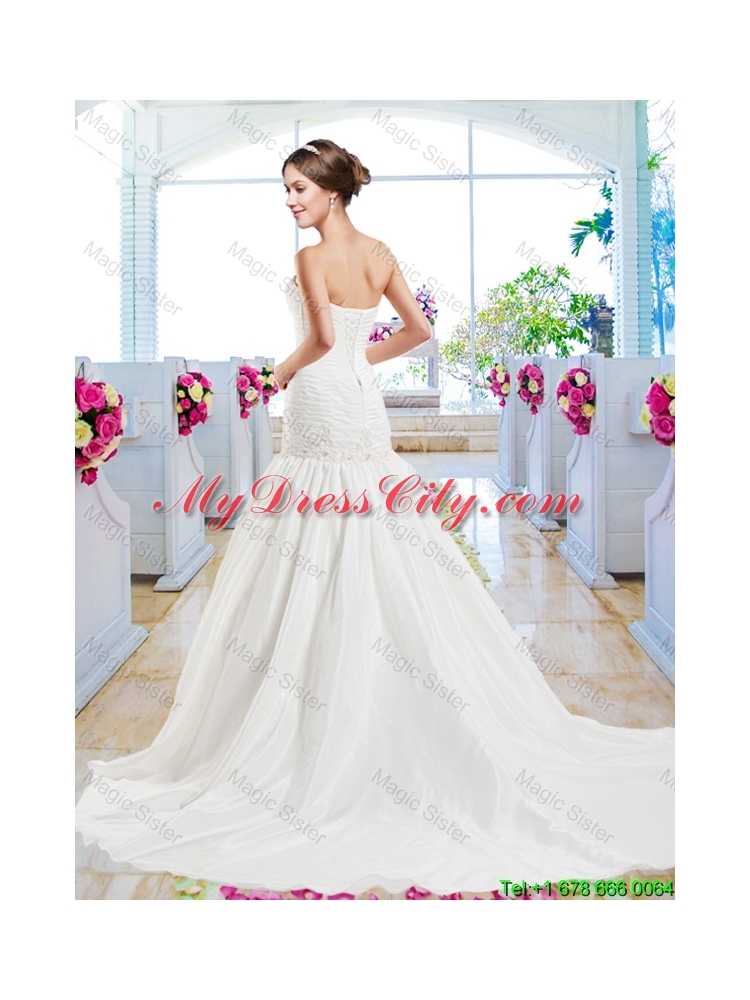 Classical Appliques Mermaid Wedding Gowns with Court Train