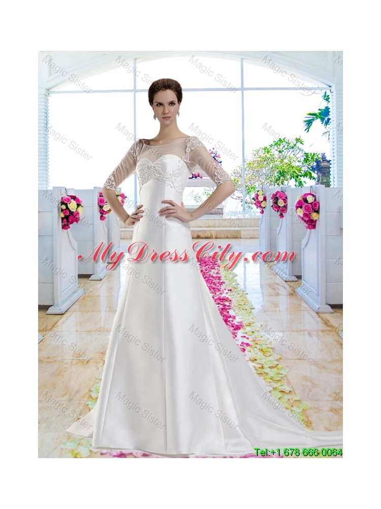 Discount A Line Court Train Wedding Dresses with Beading