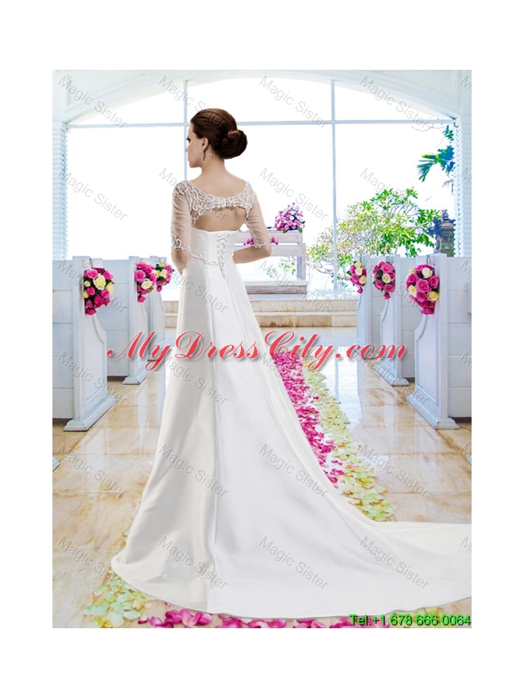 Discount A Line Court Train Wedding Dresses with Beading