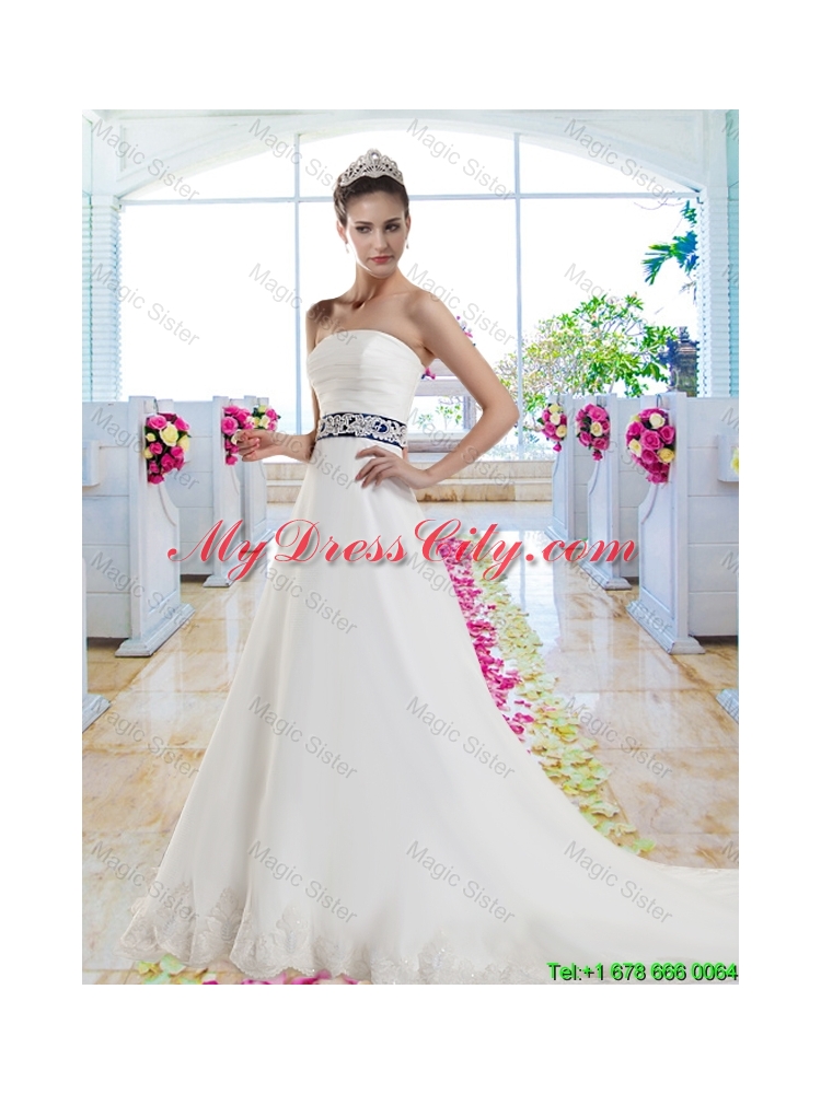 Fabulous Laced and Belt Wedding Gowns with Strapless