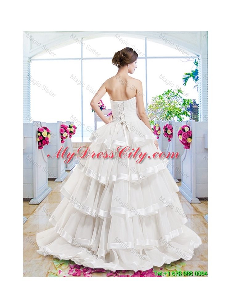 Fashionable Ruffled Layers Bridal Dresses with Brush Train