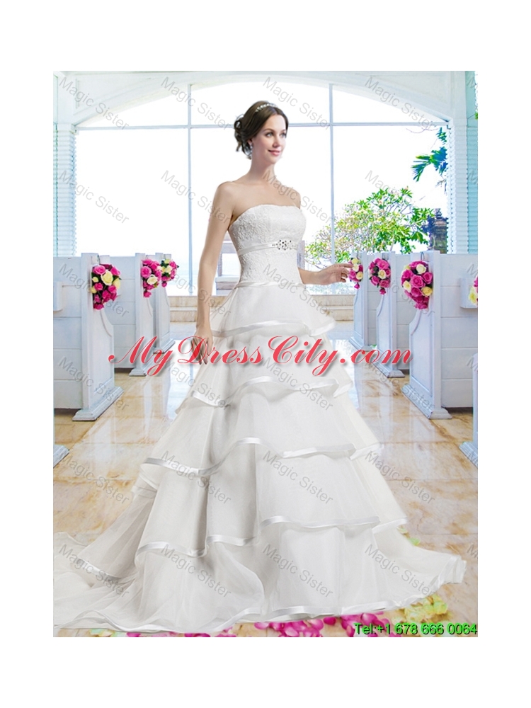 Fashionable Ruffled Layers Bridal Dresses with Brush Train