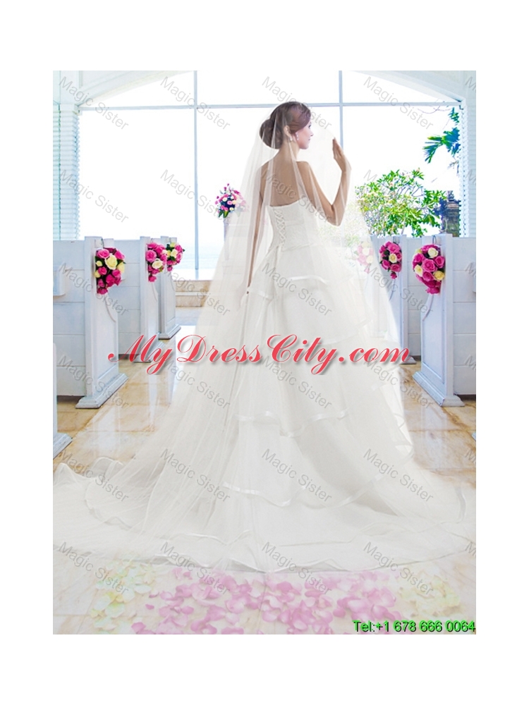 Fashionable Ruffled Layers Bridal Dresses with Brush Train