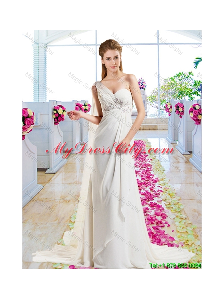 Latest Empire Beaded Wedding Dresses with One Shoulder