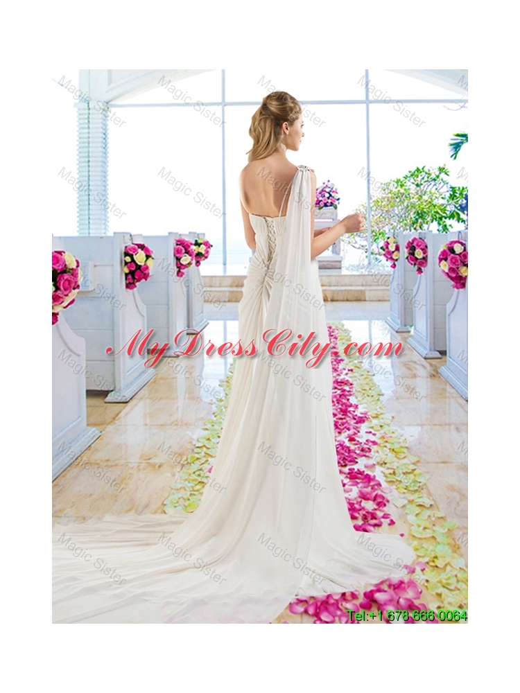 Latest Empire Beaded Wedding Dresses with One Shoulder