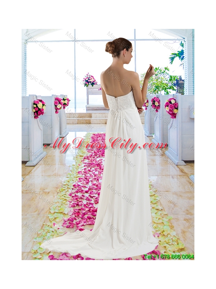 New Arrivals Empire Brush Train Wedding Gowns with Appliques