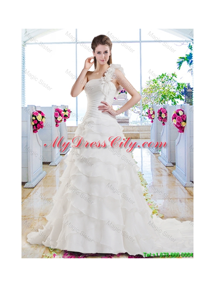 New Style Ruffled Layers Bridal Dresses with One Shoulder