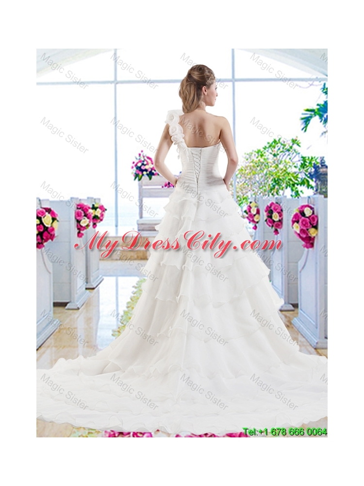 New Style Ruffled Layers Bridal Dresses with One Shoulder