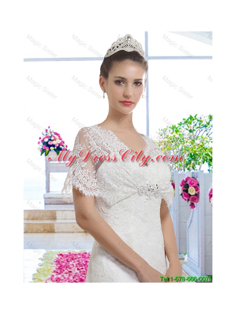 Best Selling V Neck Bridal Gowns with Short Sleeves for 2016