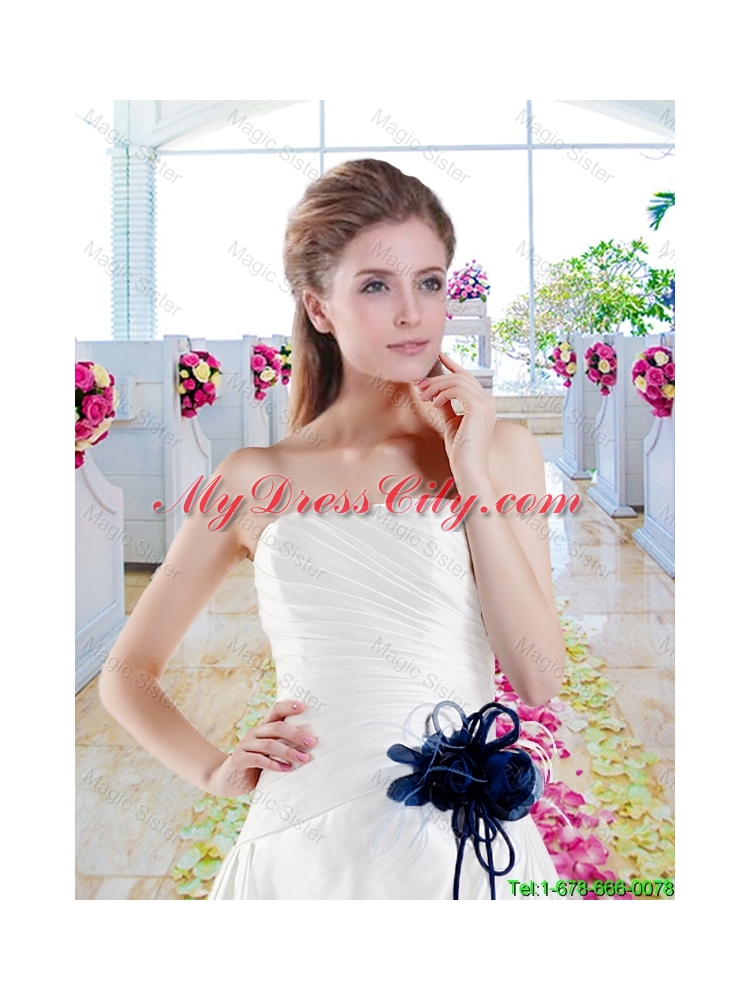 Fashionable Hand Made Flowers Wedding Gowns with A Line