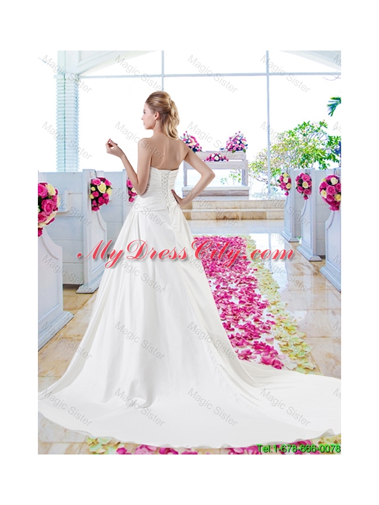 Fashionable Hand Made Flowers Wedding Gowns with A Line