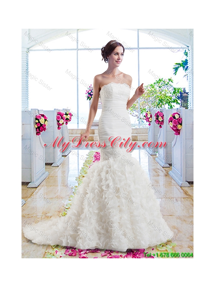 Hot Sale Mermaid Strapless Wedding Dresses with Ruffles