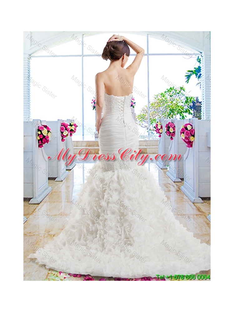 Hot Sale Mermaid Strapless Wedding Dresses with Ruffles