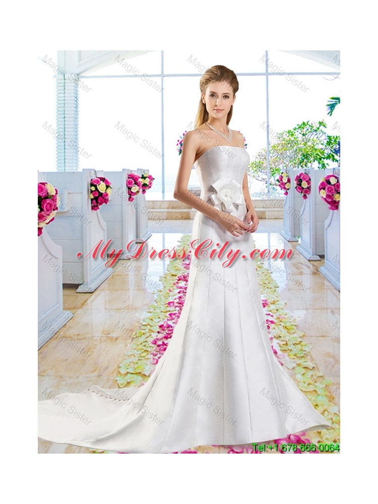 Simple Hand Made Flowers Wedding Dresses with Column