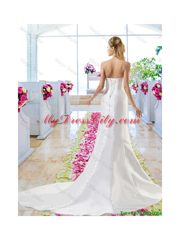 Simple Hand Made Flowers Wedding Dresses with Column