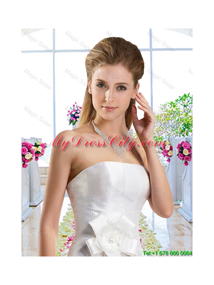 Simple Hand Made Flowers Wedding Dresses with Column