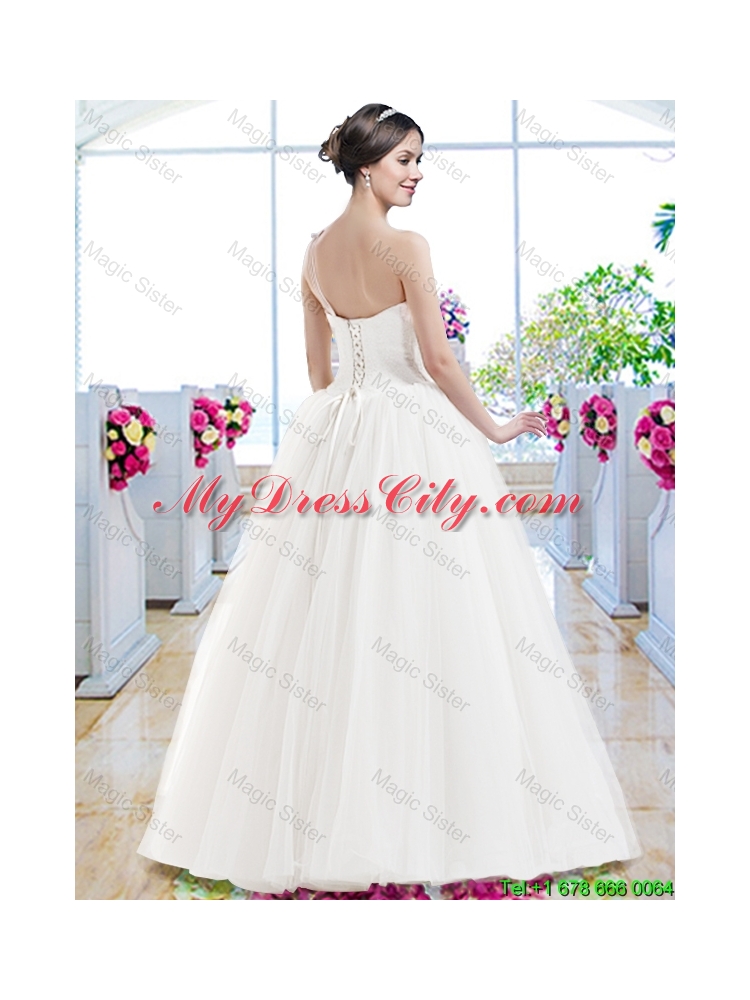 Wonderful A Line One Shoulder Wedding Dresses with Appliques