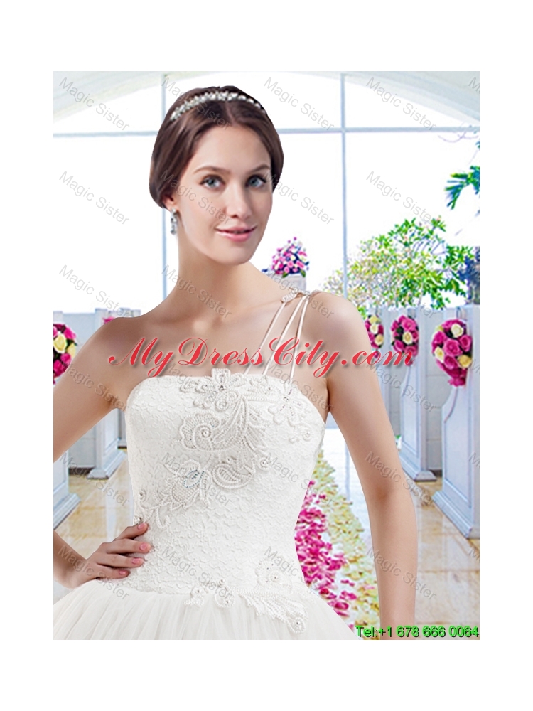 Wonderful A Line One Shoulder Wedding Dresses with Appliques