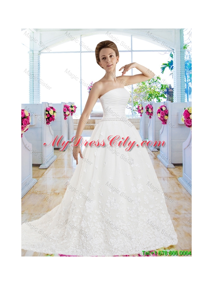 Elegant A Line Strapless Wedding Gowns with Appliques