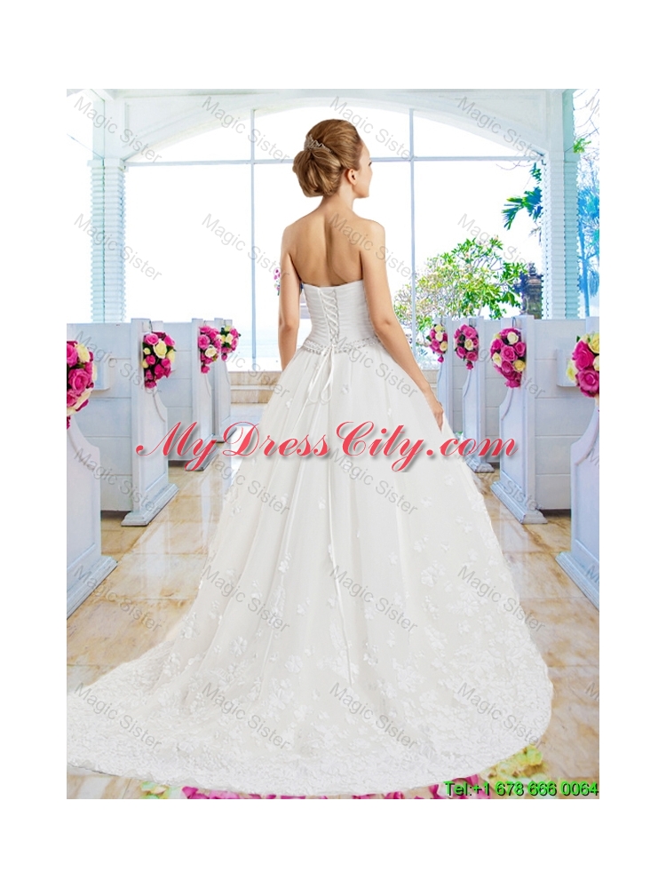 Elegant A Line Strapless Wedding Gowns with Appliques