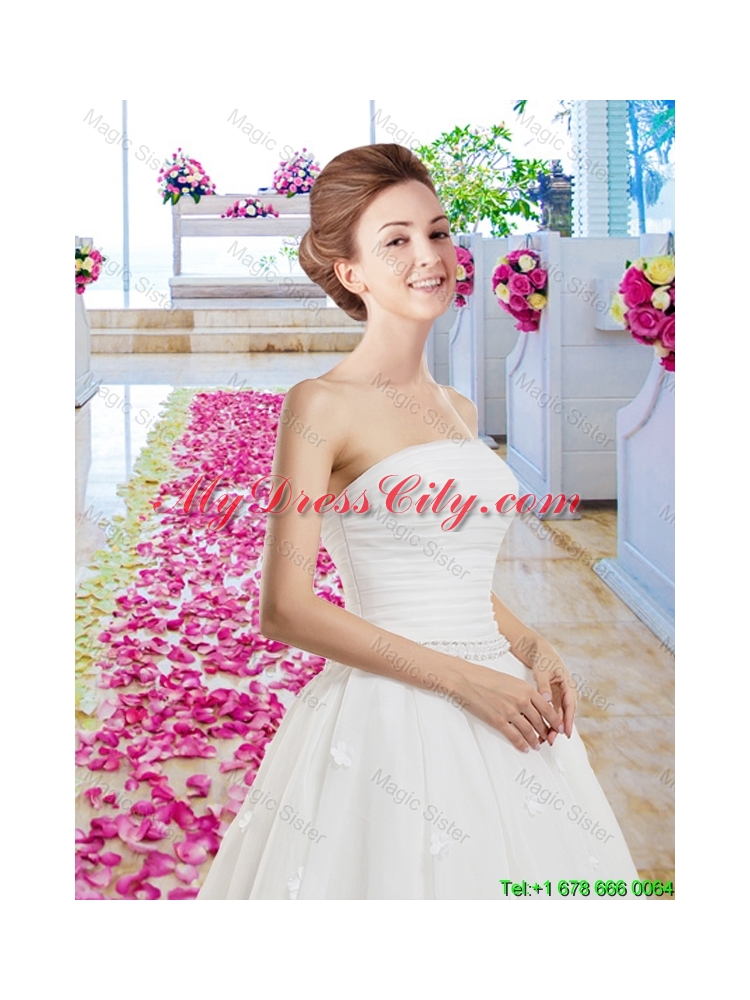 Elegant A Line Strapless Wedding Gowns with Appliques